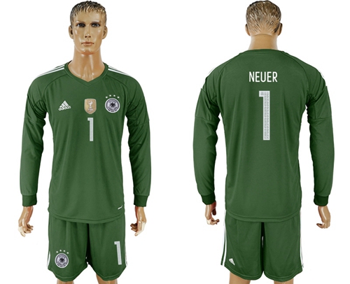 Germany #1 Neuer Army Green Goalkeeper Long Sleeves Soccer Country Jersey - Click Image to Close